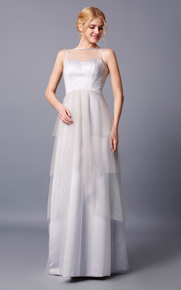 Brilliant Strapless Bateau Neck Layered Long Tulle Dress With Keyhole