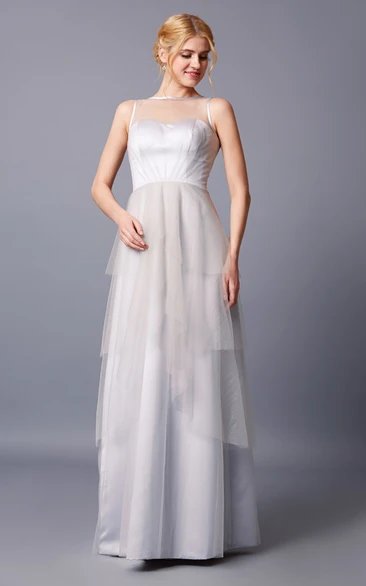 Brilliant Strapless Bateau Neck Layered Long Tulle Dress With Keyhole