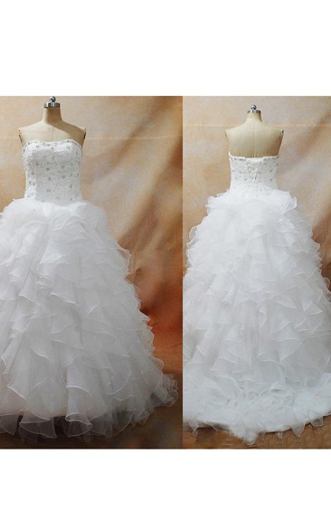 Elegant Organza Sexy Lace up Back Appliques Beaded Ruffles Floor Length Bridal Dress