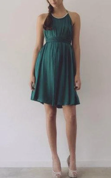 Short A-Line Chiffon Dress With Pleats And Straps