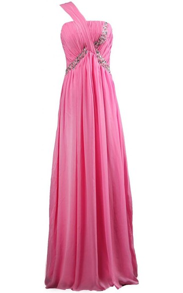 Sequined One-shoulder Pleated Long Dress With Zipper Back