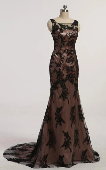 New Black Mermaid Prom Dress Scoop Sleeve Beaded Lace Evening Dresses With Beaded Crystal Applique