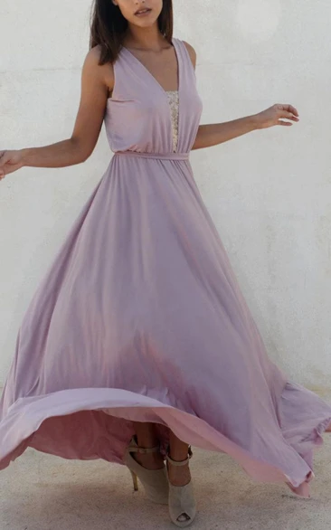 Fall Blush Bridesmaid Sequins Fabric Full Circle Floor Length Evening Dress