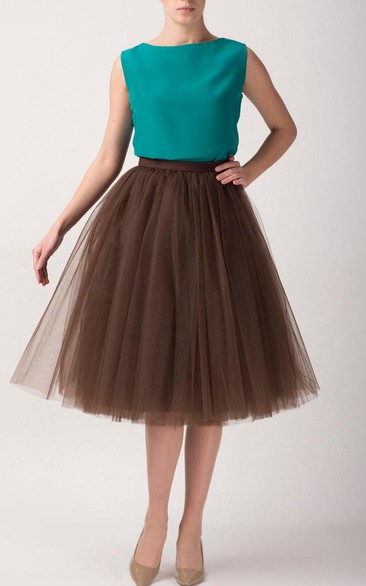 Brown Tulle Tutu Skirt Tea Length Dress