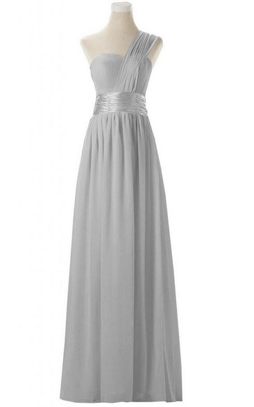 One-shoulder Emprie Chiffon Gown With Ruched Strap