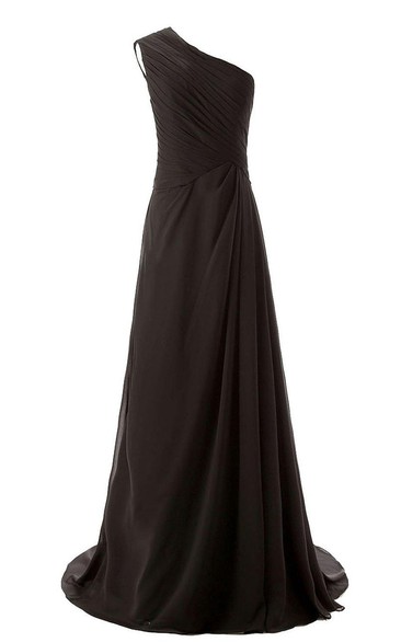 One-shoulder Long Chiffon Dres With Sweep Train