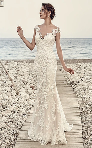 Cream lace wedding dress best sale