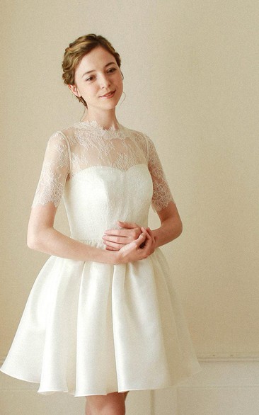 High-Neck Short A-Line Tutu Skirt With Lace Bodice