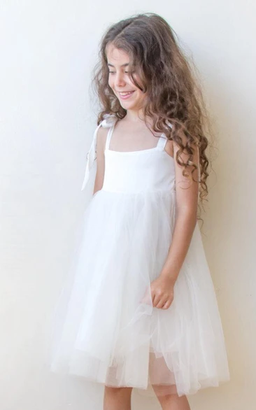 Strapped Tulle Dress With Button Back