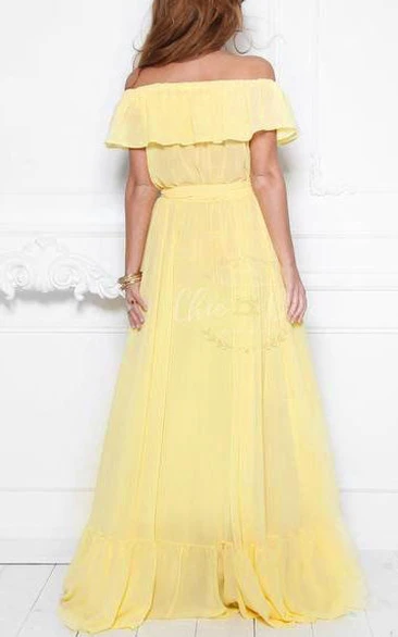 Floor-length Off-the-shoulder Chiffon&Jersey Dress With Ruffles