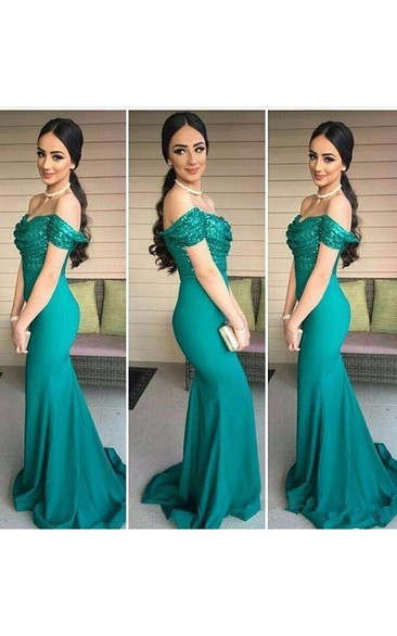 Off Shoulder Sequin Turquoise Evening Long Mermaid Party Dress