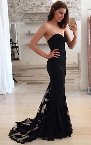 Casual Mermaid Lace Strapless Sweetheart Sleeveless Evening Dress