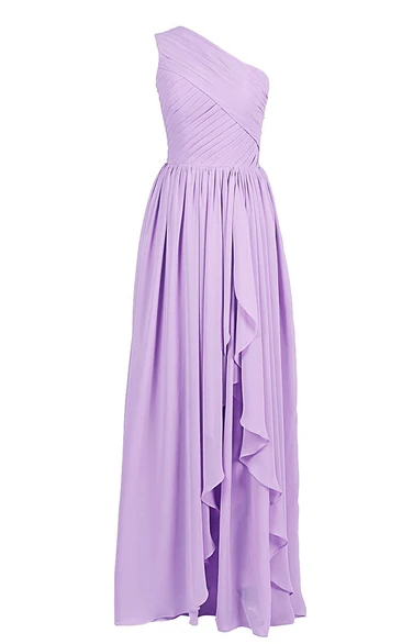 One-shoulder Ruched Chiffon A-line Dress With Drapping