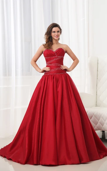 A-Line Ruby Sweetheart Sleeveless Dress With Draping And Ruching