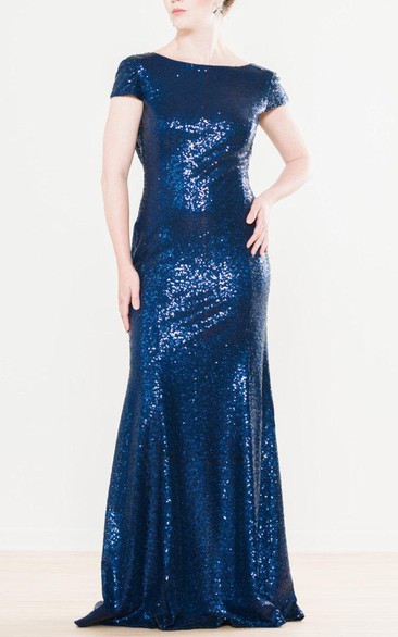 Trumpet Cowl Cap Sleeve Dress With Sequins