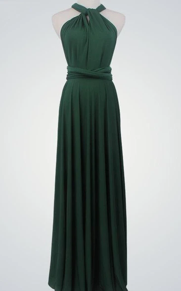 Floor-Length Sleeveless Jersey Dress With Pleats
