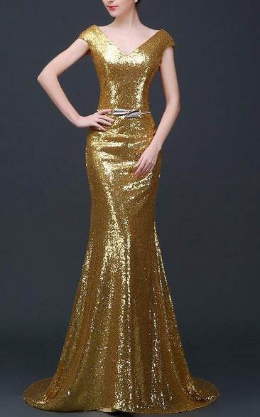 Trumpet Lace&Satin Dress With Sequins&Sash Ribbon&Lace-up Back