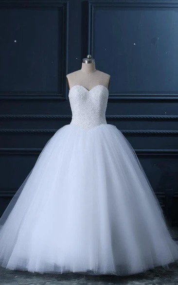 Ball Gown Sweetheart Tulle Dress With Beading And Corset Back