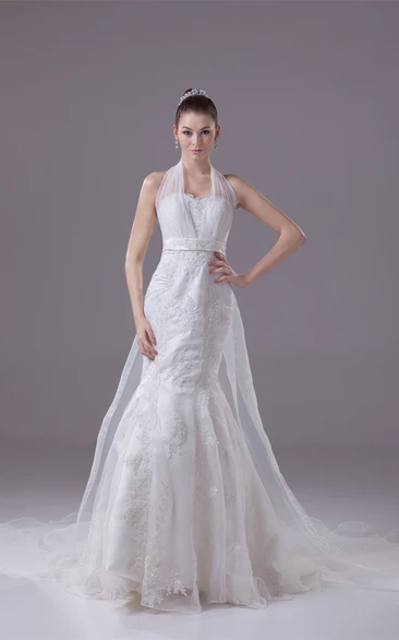 Haltered Mermaid Beaded Dress with Appliques and Court Train