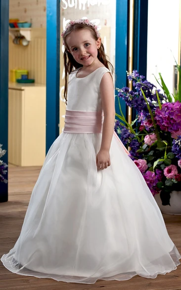 Adorable Sleeveless Satin A-Line Flower Girl Dress With Ribbon