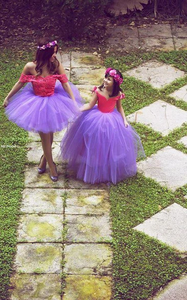 Newest Off-the-shoulder Tulle Mother and Daughter Dress With Lace
