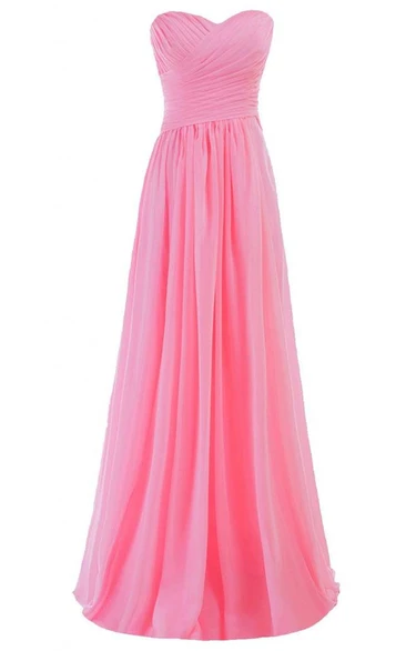 Simplistic Strapless Sweetheart Ruched Chiffon A-line Dress