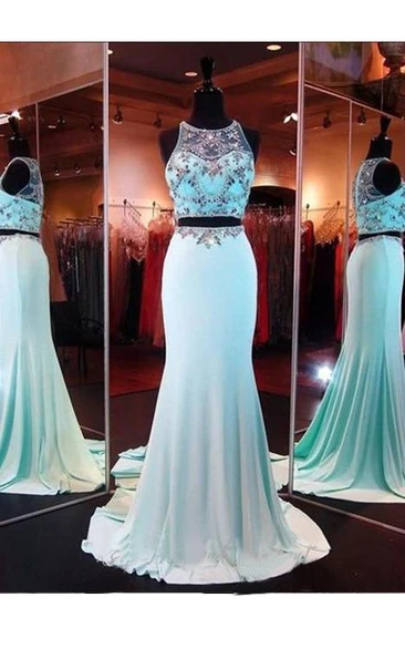 Two Piece Mermaid Prom Dresses Evening Dresses With Beading