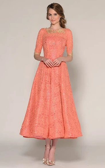 Coral tea shop length dress