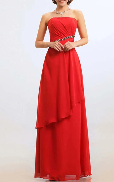Strapless Empire Chiffon Floor-length Dress With Side Draping