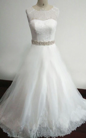 French Lace Ball Gown With Crystal Belt Dress