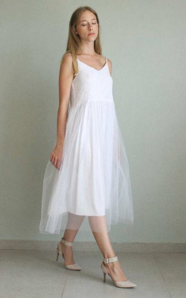 Spaghetti Sleeveless A-Line Tulle Dress With Appliques