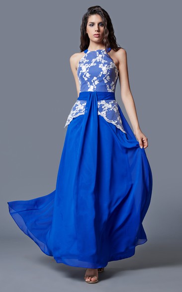 Enchanting High Neck A-line Chiffon Gown With Ruching
