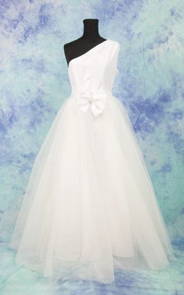 One Shoulder A-Line Tulle Wedding Dress With Bow