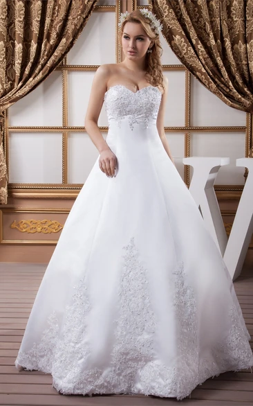 Sweetheart Long Satin Wedding Dress With Ruching and Dropped Sweetheart Long Satin Wedding Dress With Ruching and Dropped