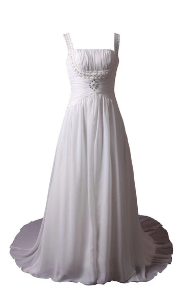 Sleeveless A-line Long Dress With Pleats and Beadings