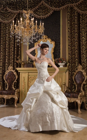 Sweetheart Embroidered Ball Gown with Beading and Pick Up