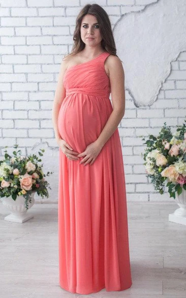 One-shoulder Sleeveless Sleeve Chiffon Maternity Dress