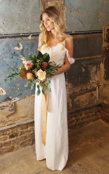 Casual Sheath Chiffon Spaghetti Wedding Dress With Lace Top