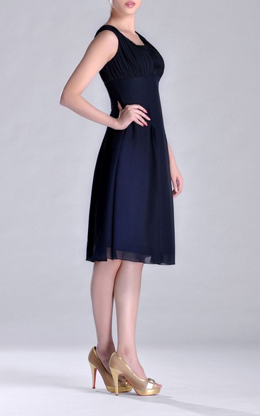 Scooped A-line Pleated Chiffon Knee-length Bridesmaid Dress - June Bridals