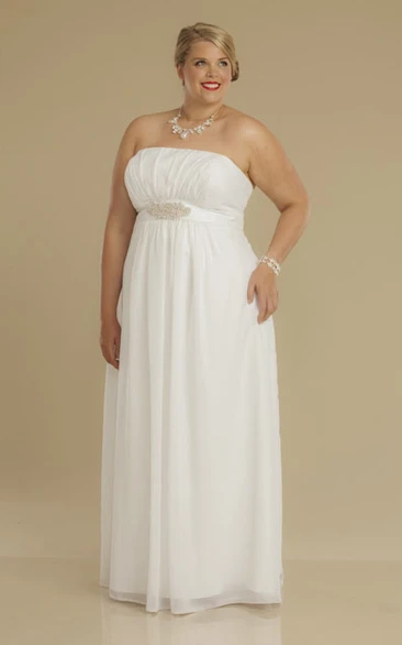 Sheath Square-Neck Ruched Empire Cap-Sleeve Chiffon Plus Size Wedding ...