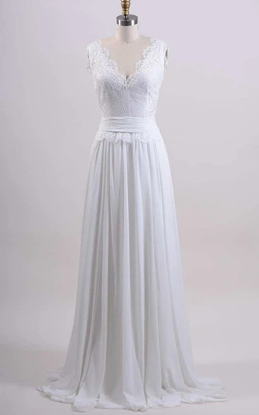 Chiffon Tulle Satin Lace Low-V Back Wedding Dress