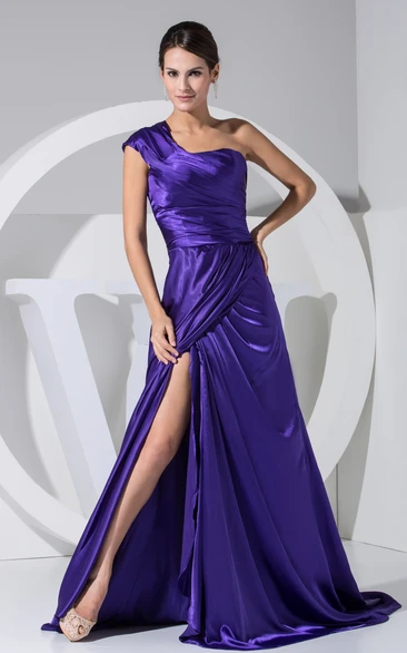Asymmetrical Front-Split Long Dress With Single Strap
