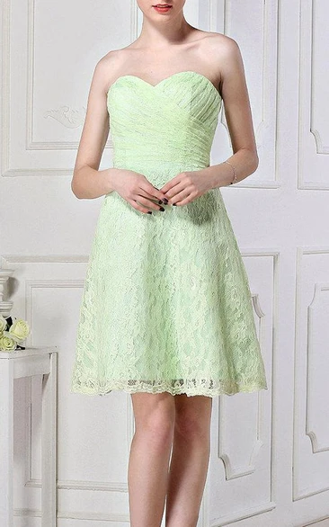 A-line Mini Strapped Sweetheart Lace Dress With Button&Zipper