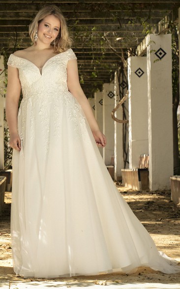 Plus Size Elegant A Line V-neck Wedding Dress with Appliques
