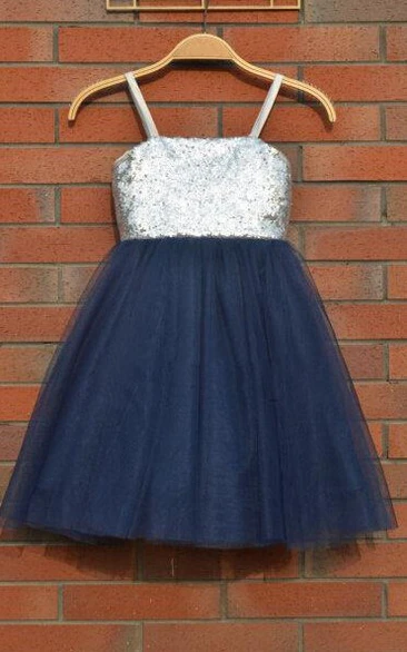 Knee-length Tulle Dress With Sequins&Flower