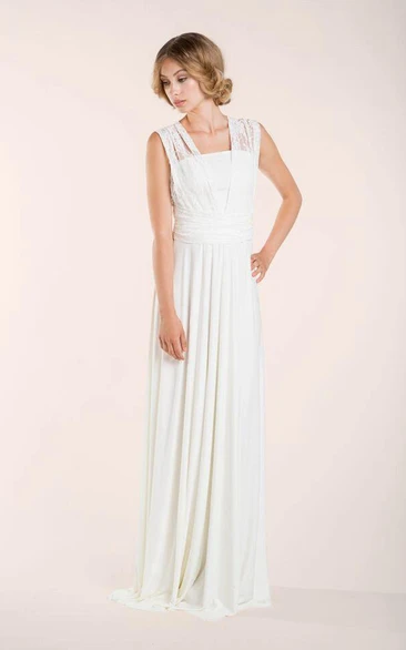 Lace Lay Sleeveless Ivory Floor-Length Dress With Pleats