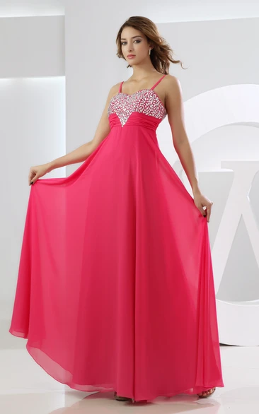 Cute Sleeveless Chiffon Floor-Length Dress With Beading and Spaghetti Straps