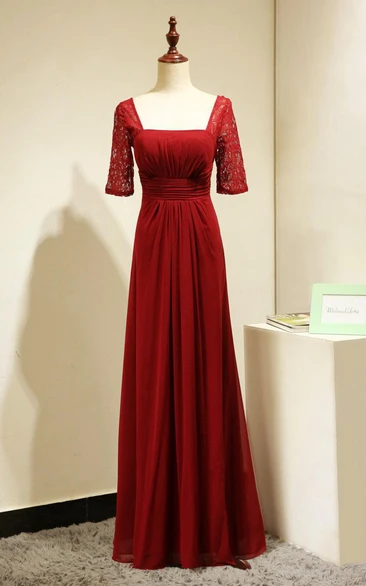 Red Elegant Lace Short Sleeves Formal Gown