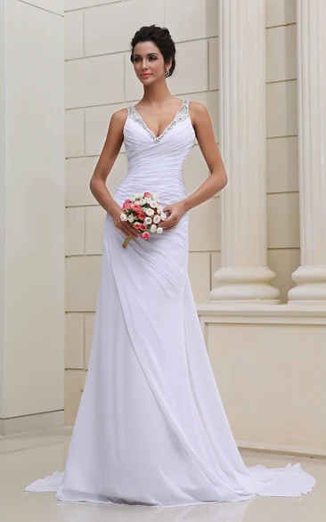 Flaterring Deep Strapless Gown With Se Sequins