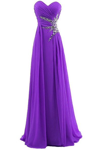 Sweetheart Long Chiffon Dress With Sequins